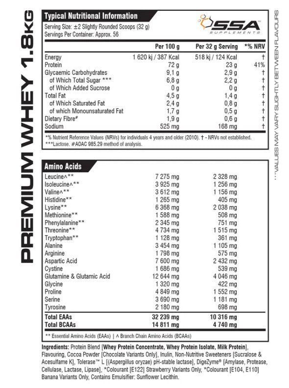 SSA - Premium Whey 1.8kg Bag